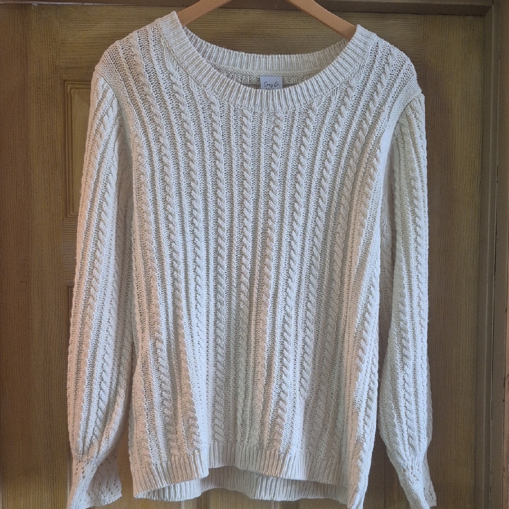 Cozy Co By Cozy Casual Cream Cable Knit Sweater Long Sleeve 1x/2x Plus Crew Neck